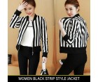Women Black Strip Style Jacket
